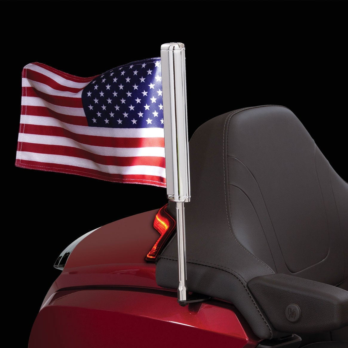Goldstrike Chrome LED Lighted Flag Pole with American Flag For Honda Gold Wing
